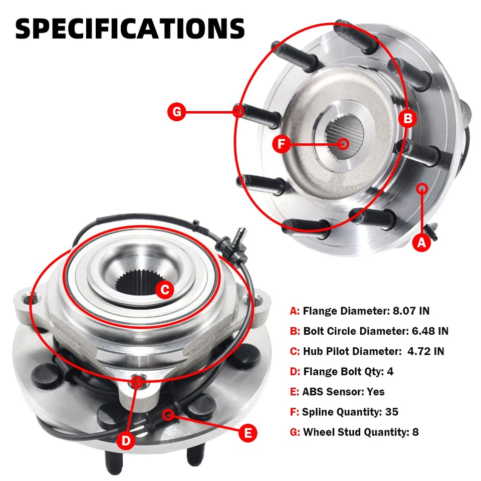 Par de montaje de cojinete de rueda delantera y buje Moog 4x4 para Ram 2500 3500 2012 2013 Foto 3 de 4