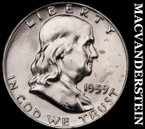 1959-D Franklin Half- Full Bell Lines Choice Gem Brilliant Unc+++ Silver #i2059