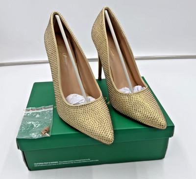Lauren Lorraine Dori Pump Heels Bronze Gold Crystals Pointed Toe Size 9.5 New