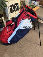 Ping Hoofer Lite 231 Golf Stand Bag  Red white and blue dual strap & raincover 