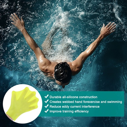1 Pair Silicone Swimming Gloves Webbed Finger Frog Type Medium Gloves Yellow - Picture 5 of 7