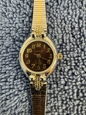 Vintage Claremont Womens Watch 56-021 Silver & Gold Tone Maroon Dial New Battery