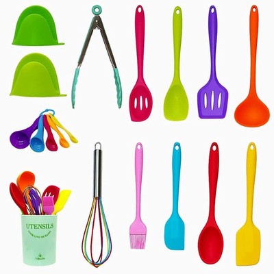 18-Piece Silicone Kitchen Utensils Set, Colorful Non-Toxic Cooking Tools, BPA...
