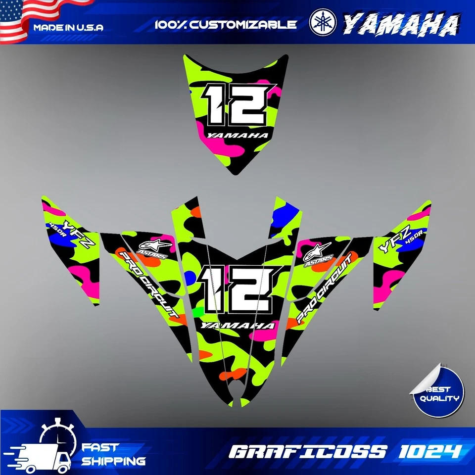 Yamaha YFZ 450R Kit Gráficos 2009 2010 2011 2012 2013 Calcomanías Pegatinas ATV UTV Foto 3 de 4