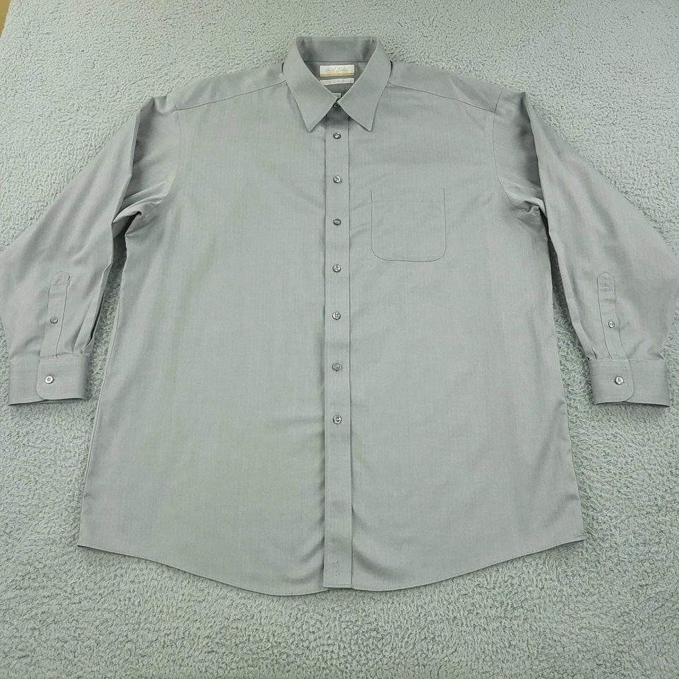 Roundtree & Yorke Gold Label Shirt Mens 17.5 34 Gray Herringbone Non Iron Dress - Image 3 of 4
