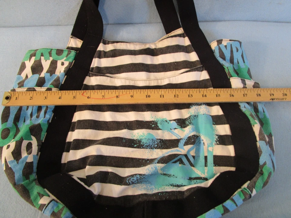 BOLSO DE MANO ROXY DE LONA (a rayas blancas y negras con motivo ondulado) bolso hobo bolsa Foto 2 de 4