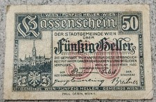 CITY OF VIENNA (AUSTRIA) 🇦🇹 FIFTY (50) HELLER LOCAL BANKNOTE 1920 (NOTGELD)