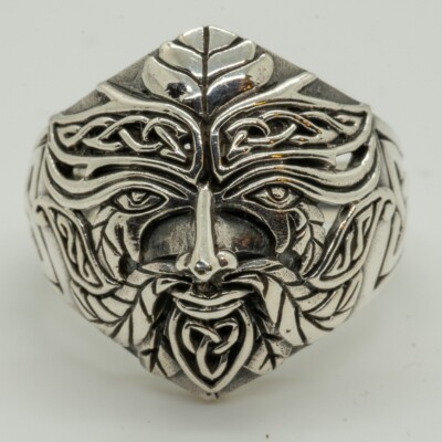 Grün Mann 925 Sterlingsilber Ring Keltischer Knoten Pagan Wald Greenman M-Z Lrg