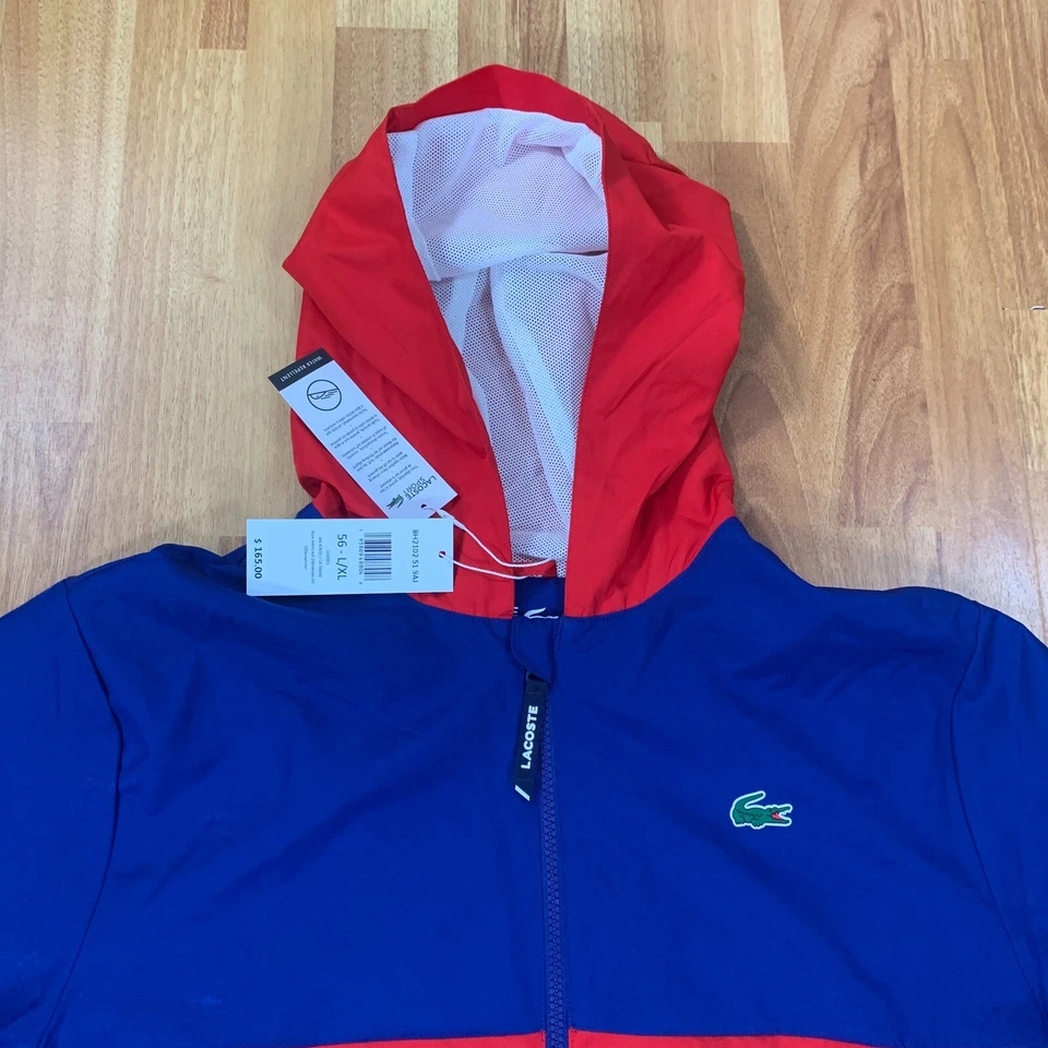 Chaqueta deportiva Lacoste para hombre extra grande azul rojo cremallera completa cortavientos con capucha 56 FR Foto 2 de 4