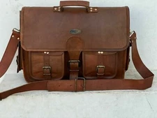 Vintage Elegant GVB Leather Messenger Shoulder Laptop Briefcase Bag 18" Men's