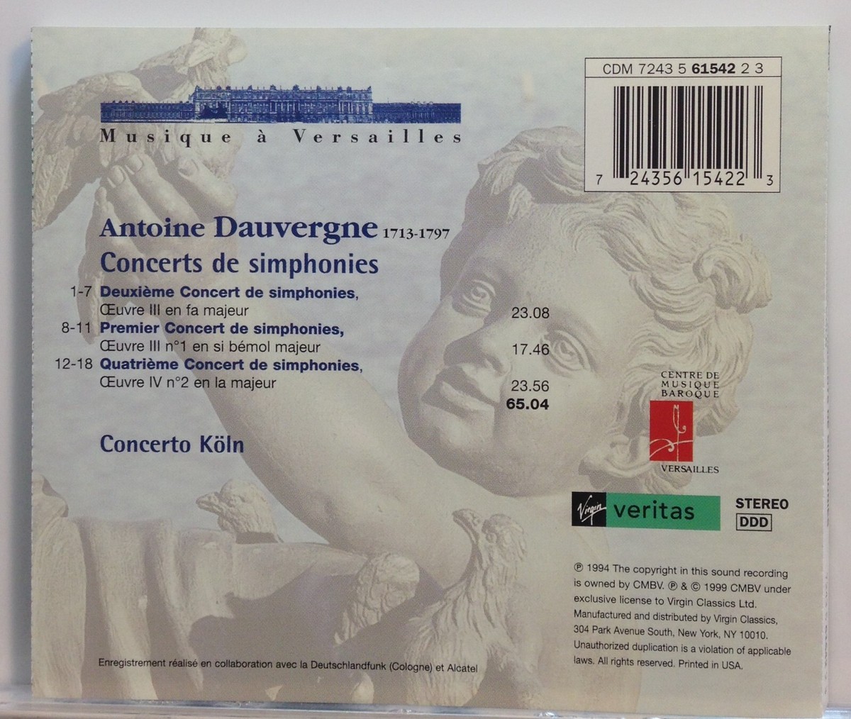 Antoine Dauvergne, Concerto Köln: Concerts de Simphonies (CD