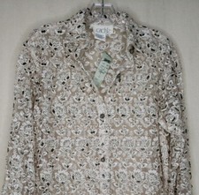 Vintage 90s Cache Womens Sz L Ivory Blouse Beaded Evening Jacket Gold Label NWT