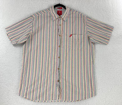 LRG Lifted Research Group Button Up Shirt Mens 2XL White Geo Print Streetwear