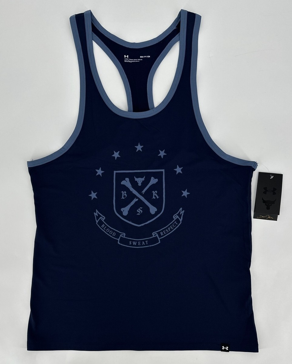 Under Armour Tank Top Mens Small Project Rock Gym Shirt Navy Retro