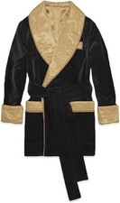 Men's Velvet Smoking Jacket Quilted Robes Coat