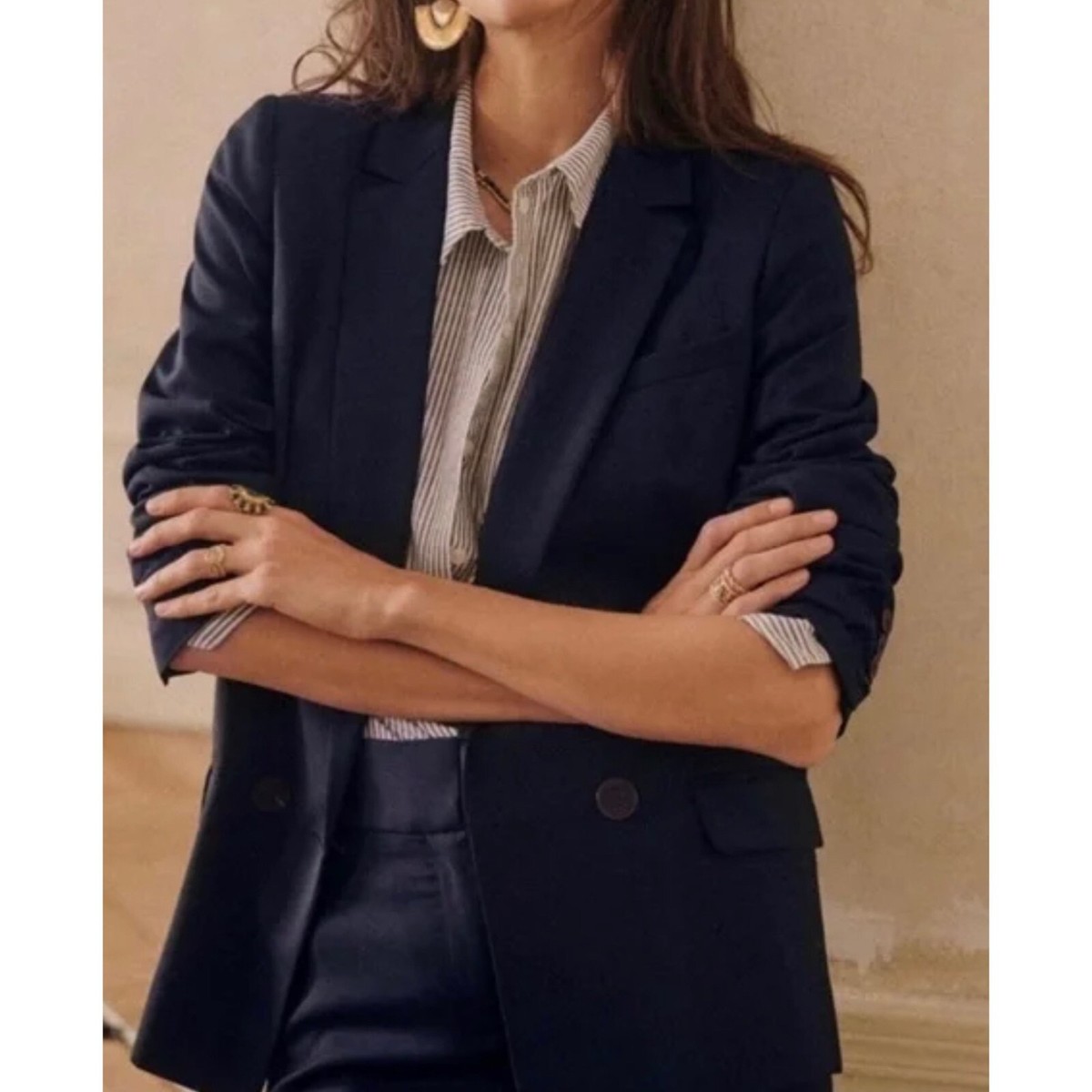 NWOT Sezane CHRISTIE JACKET Double breasted suit BLUE thin