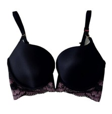 Parisian Intimates PUSH-UP CONVERTIBLE UNDERWIRE PLUNGE LACE BRA Black 34DD NWT