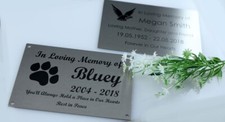 STAINLESS STEEL PET MEMORIAL FUNERAL PLAQUE GRAVE MARKER LASER ENGRAVED LARGE.