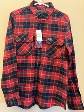 Perry Ellis America Mens Medium Haute Red Plaid Cotton Flannel Shirt #38