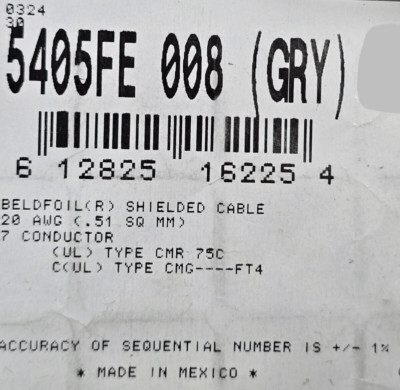 Belden Wire 5405FE 20/7C Shielded Audio/Security/Alarm Cable Riser Gray /50ft