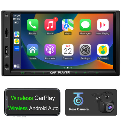 Double Din 7'' Car Stereo Touch Screen BT Apple CarPlay Android Auto AM FM Player