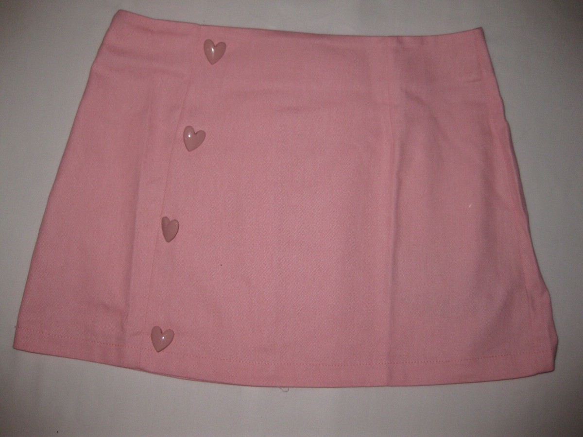 Romwe kawaii heart button decor mini skirt S M pastel pink nwt