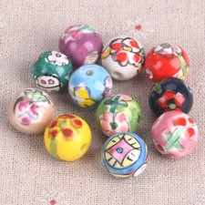 5pcs Hand Painted Flower Round 13mm-14mm Handmade Ceramic Porcelain Loose Beads
