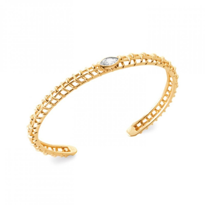 Bracelet jonc ouvert ajouré oxyde zirconium plaqué or 18 carats pour femme