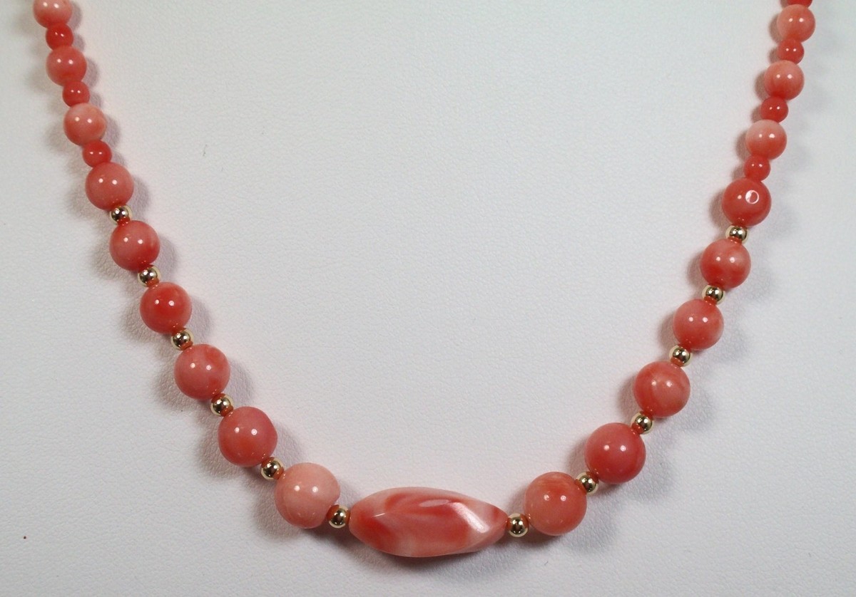 Genuine Natural Dark Pink Coral Necklace With 14K GF Clasp