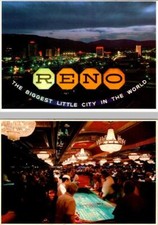2 4X6 Postcards Reno, NV Nevada NIGHT BIRD'S EYE VIEW  CASINO INTERIOR/Tables