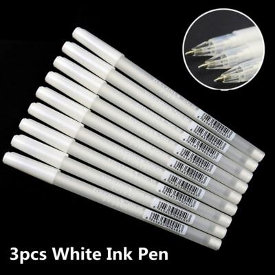 3X White Gel Ink Marker Pen Drawing Art Fine- Tip Sketching-Painting Tool 0.8 MM