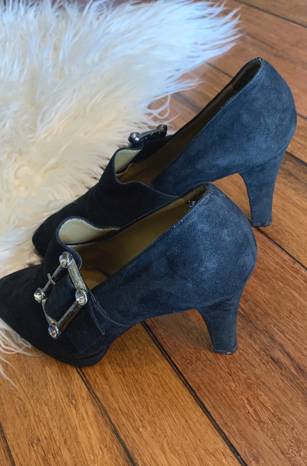 SAINT LAURENT (YSL) Eleganti scarpe vintage Yves Saint Laurent in pelle scamosciata nera tacco alto taglia 8M