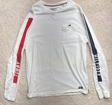 Vtg Tommy Hilfiger Denim Shirt Long Sleeve Pocket Tee Unique Design Men  s Med