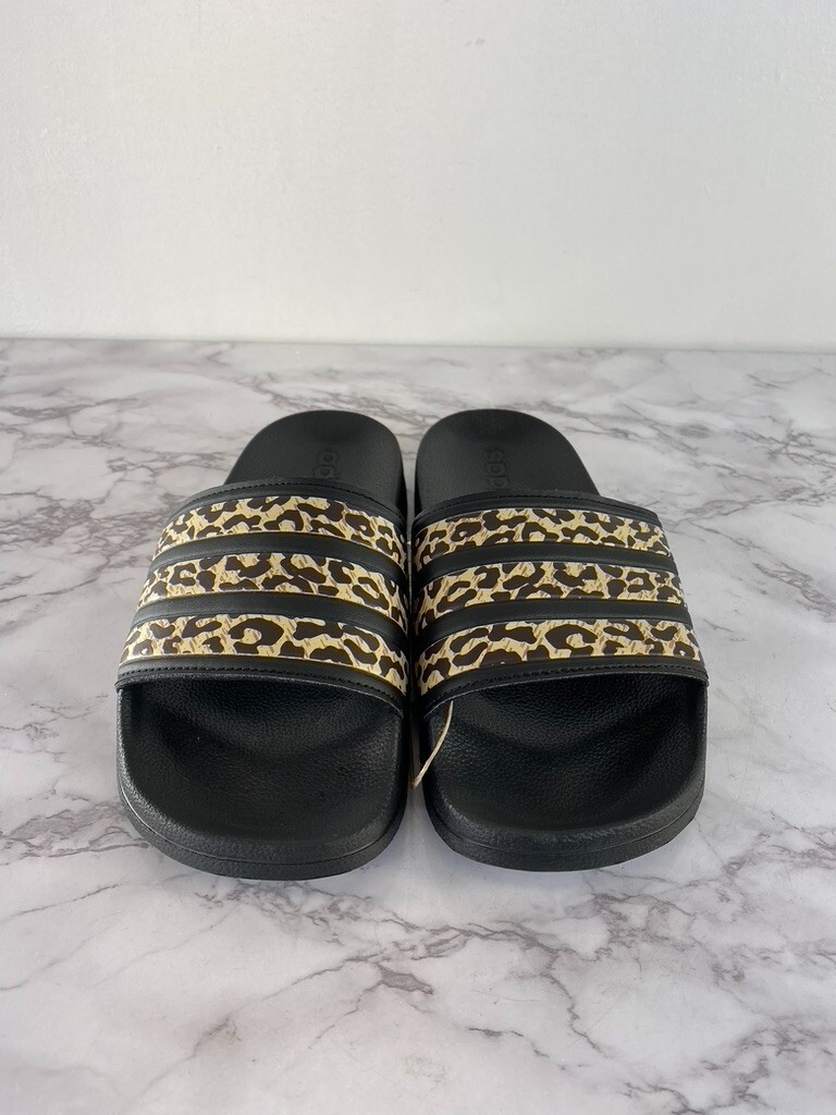 ADIDAS Women BLACK CHEETAH LEOPARD ADILETTE SHOWER SLIDES SLIP ON SANDALS  SZ 5 | eBay