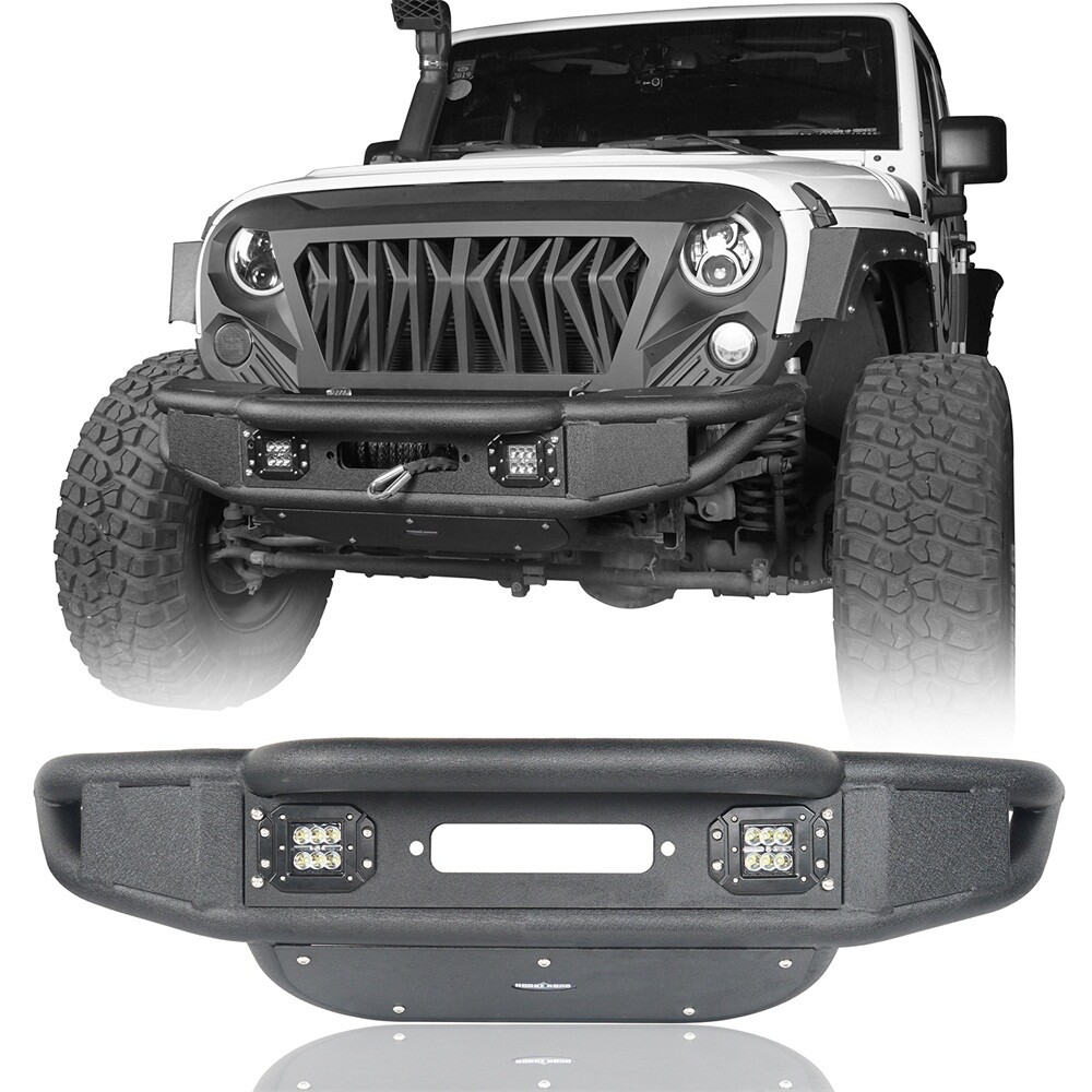 Steel Front Bumper w/ Winch Plate & 18W Spot Light for 07-18 Jeep Wrangler JK
