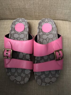 Coach Addison Pink Leather Slide Two Strap Sandals Size 6.5B | eBay
