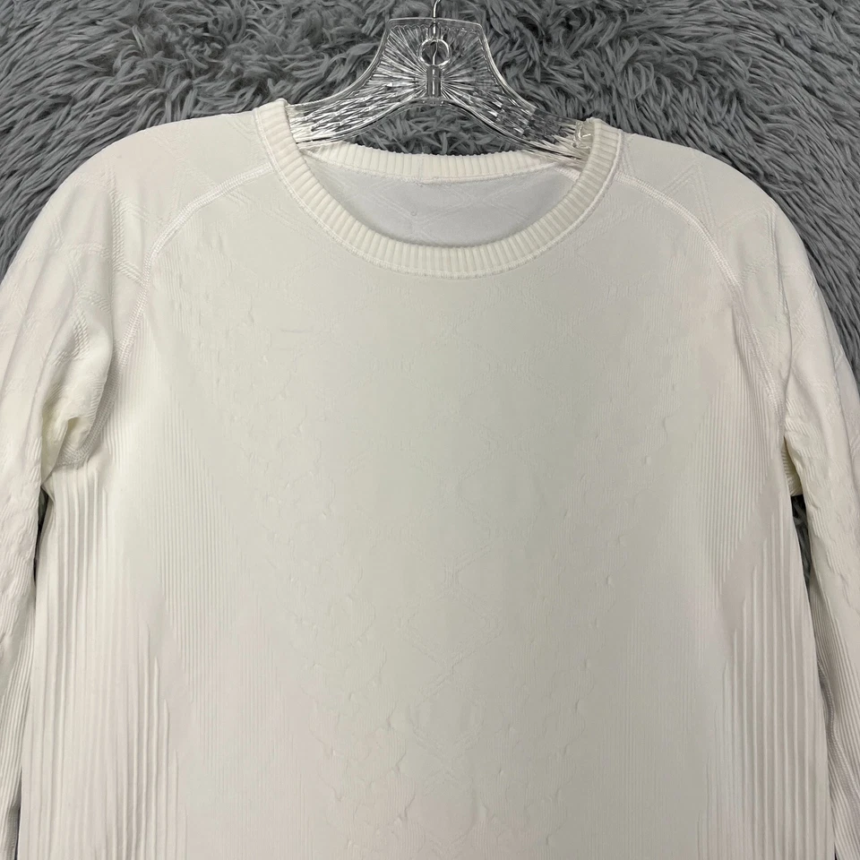 Pullover Lululemon Rest Less para mujer 6? Correr deportivo elástico LS con textura marfil Foto 2 de 4