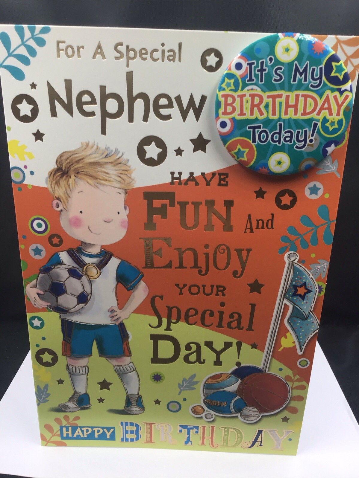 NEPHEW BIRTHDAY CARD WITH SAFETY BADGE NICE VERSE (9""X 6"") SPECIAL CUTE MODERN B