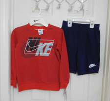 NWT 2pc Nike Long Sleeve Red Sweatshirt  Navy Shorts Set sz 6