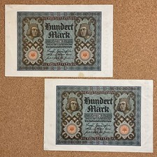Germany - Lot of Two - 100 Mark Banknotes - 1920 Authentic German Inflation