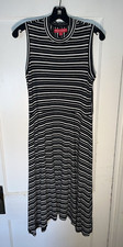 Krimson Klover Dress Black White Stripe Sleeveless Midi High neck Size M. d647