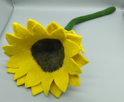 Large Handcrafted Felted Sunflower w/ Wire Stem