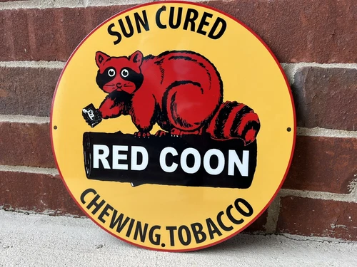 12”  Red Coon Indian Chewing Tobacco Heavy Metal Vintage Style Steel Sign