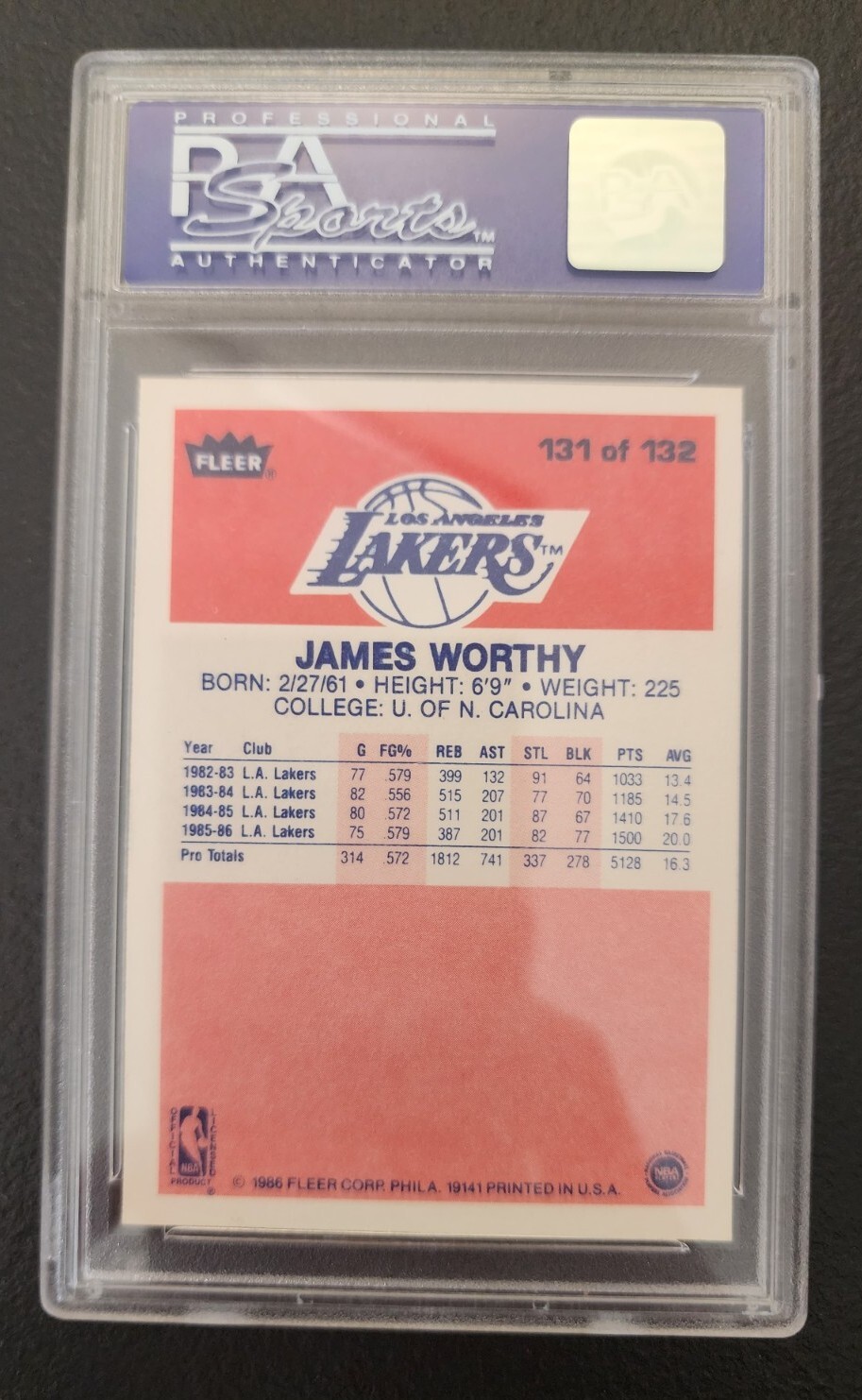 1986 87 Fleer James Worthy Rookie Card RC 131 PSA 8 Los Angeles Lakers 