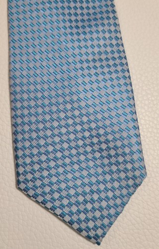 Corbata para hombre Umo Lorenzo 100 % poliéster blanco azul a cuadros punta 58" x 3" - Imagen 2 de 7