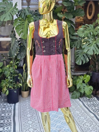 Stockerpoint Original No.1 Bavarian Dirndl Dress Size 36 Red Gingham Embroidered