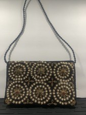 black velvet evening bag/clutch intricate gold embroidery pearl embellishments.