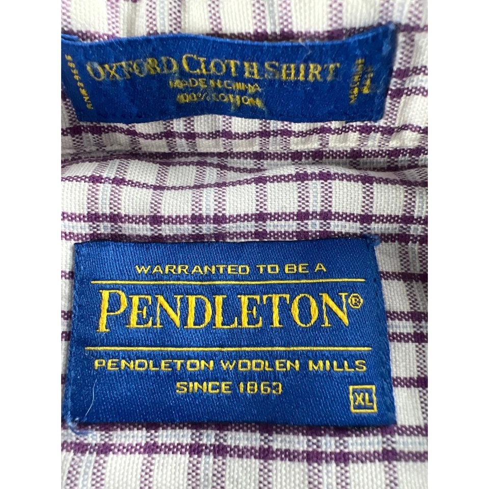 Camisa Pendleton Oxford de tela con botones lavanda cuello a cuadros talla XL Foto 3 de 4