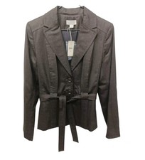 NWT Ann Taylor Loft Retail Blazer Jacket Brown 100 Wool Sz 8 Tie Waist Buttons