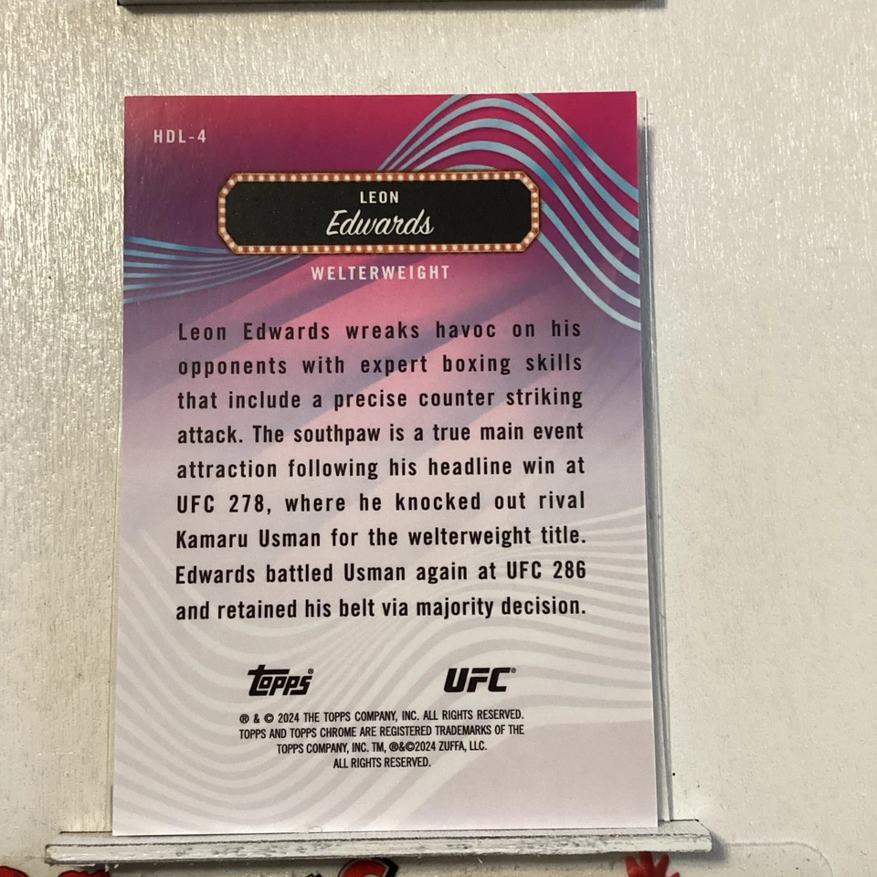 2024 Topps Finest UFC Leon Edwards #HDL-4 Headliners Red Shimmer Refractor - Image 3 of 3